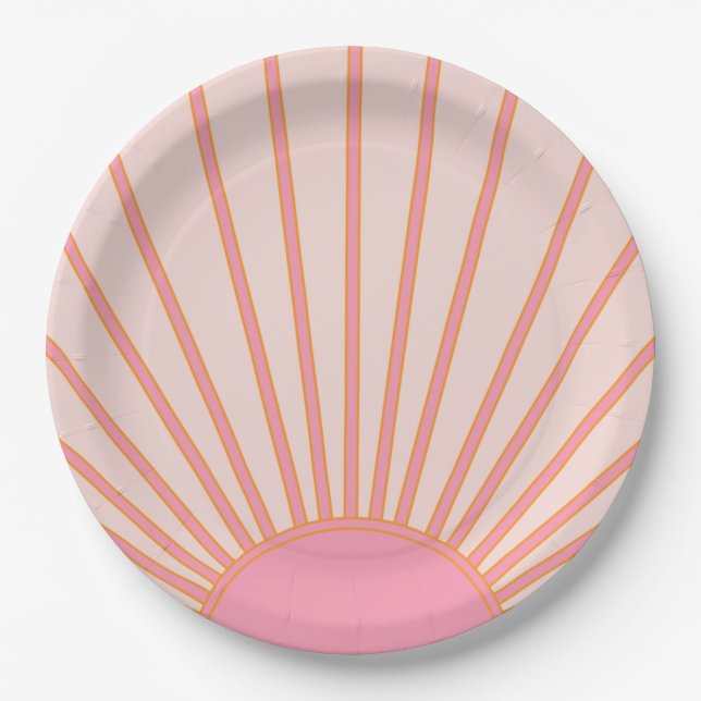Assiettes En Carton Soleil Sunrise rose Abstrait Retro Sunshine (Devant)