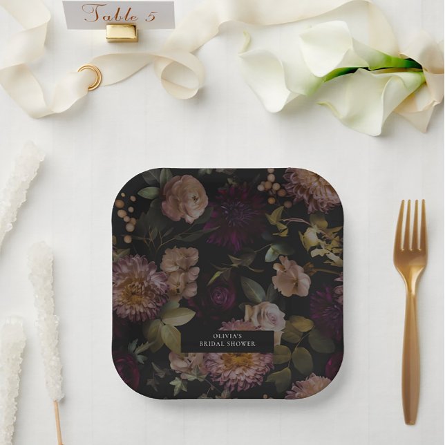 Assiettes En Carton Sombre et Maussade Fleurs Dramatiques pour une Mar (Créateur téléchargé)