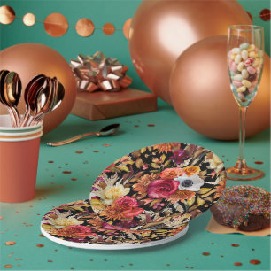 Assiettes En Carton Sombre et romantique Fête de Mariage Florale d'Aut