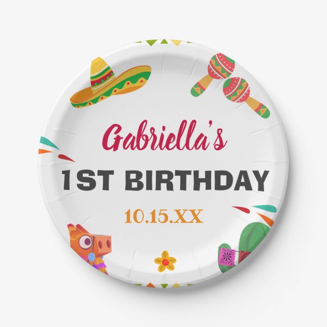 Assiettes En Carton Sombrero Llama Fiesta de style mexicain Premier an (Devant)