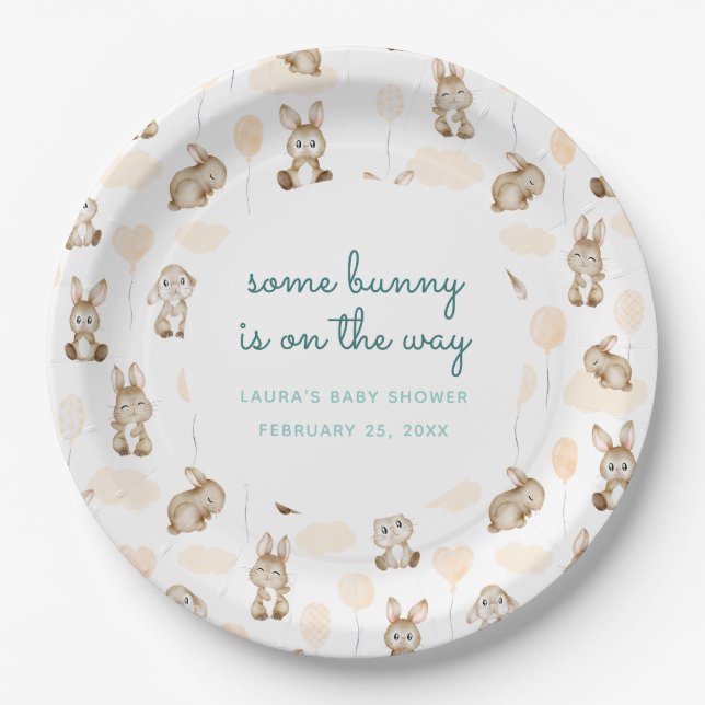 Assiettes En Carton Some Bunny Is On The Way Blue Baby Shower (Devant)