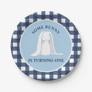 Assiettes En Carton Some Bunny is One bleu Gingham Anniversaire