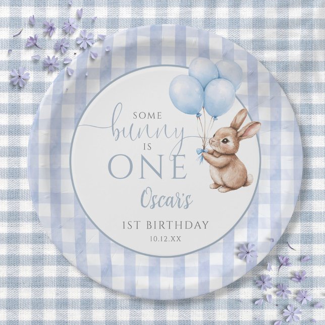 Assiettes En Carton Some Bunny Is One Blue Balloons 1st Birthday (Some Bunny Is One Blue Balloons 1st Birthday Paper Plates)