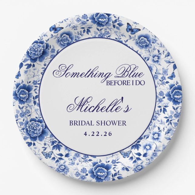 Assiettes En Carton Something Blue Before I Do Floral Bridal Shower  (Devant)