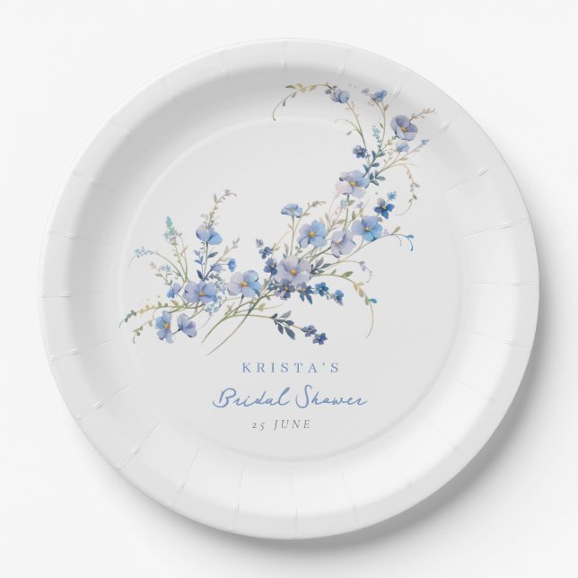 Assiettes En Carton Something Blue Wildflowers Bridal Shower (Devant)