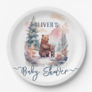 Assiettes En Carton Son Baby shower Froid Hors Forêt D'Hiver Ours