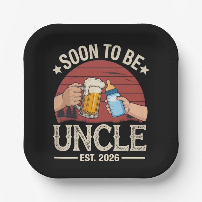 Assiettes En Carton Soon To Be Uncle 2026 Retro Pregnancy Announcement (Recto)