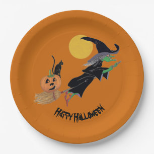Assiettes En Carton Sorcière colorée amusante fête d'Halloween