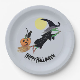 Assiettes En Carton Sorcière colorée amusante Halloween Plaque papier