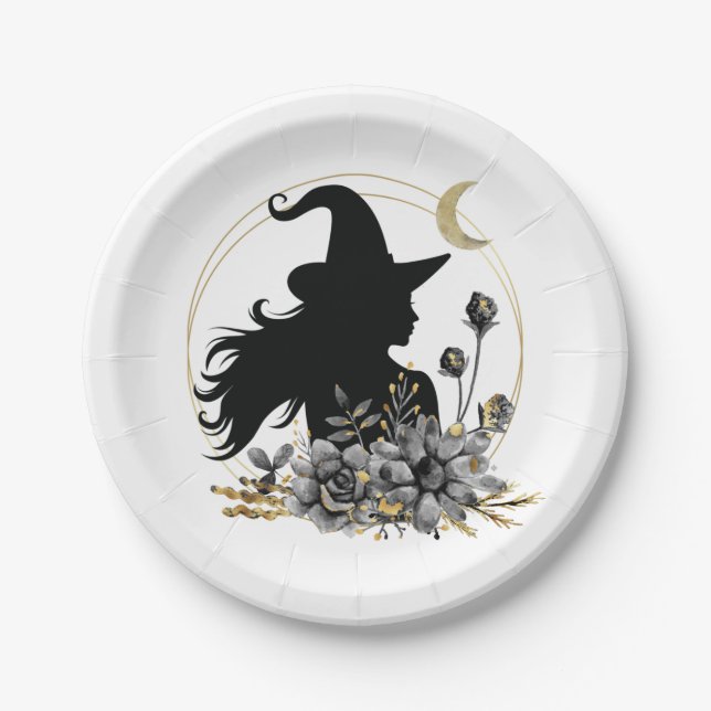 Assiettes En Carton Sorcière contemporaine d'Halloween (Devant)