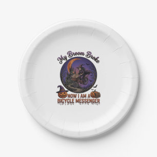 Assiettes En Carton Sorcière de messager de vélo cassé balai Halloween
