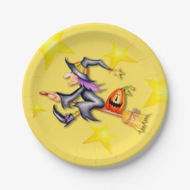 Assiettes En Carton Sorcière de vol (Devant)