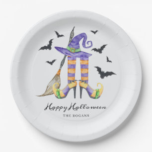 Assiettes En Carton Sorcière d'Halloween jambes et chapeau