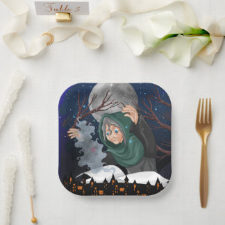 Assiettes En Carton Sorcière effrayante & Maison hantée Halloween🌙