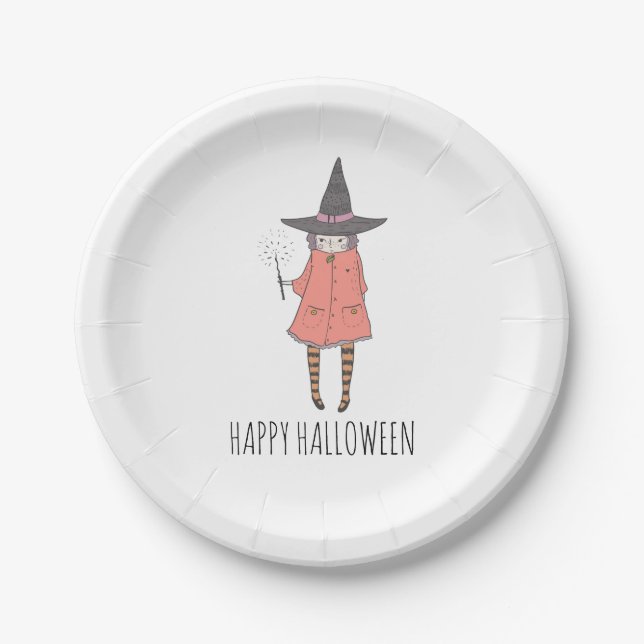 Assiettes En Carton Sorcière Joyeuse Napkins Halloween (Devant)