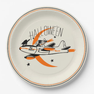 Assiettes En Carton Sorcière vintage de Halloween pilotant un avion