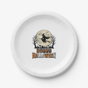 Assiettes En Carton Sorcière Vintage Joyeux Halloween Vector Design_1