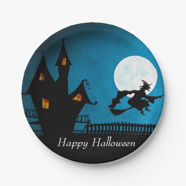 Assiettes En Carton Sorcière volante (Devant)