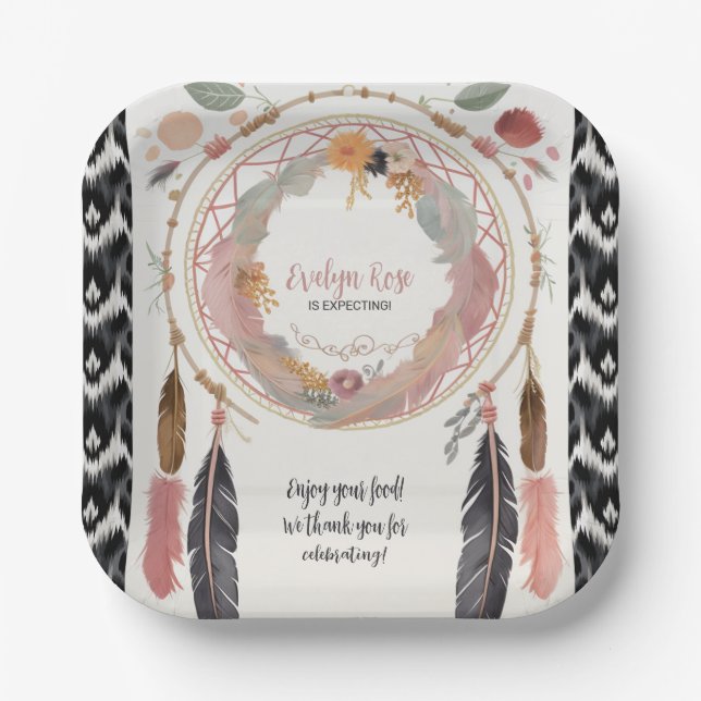 Assiettes En Carton Sote Boho Dreamcatcher Baby shower Party (Recto)