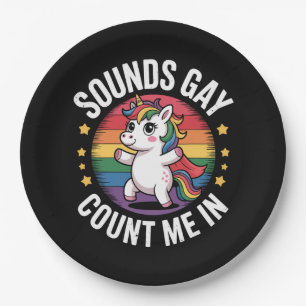 Assiettes En Carton Sounds Gay Count Me In Unicorn Rainbow Pride LGBTQ