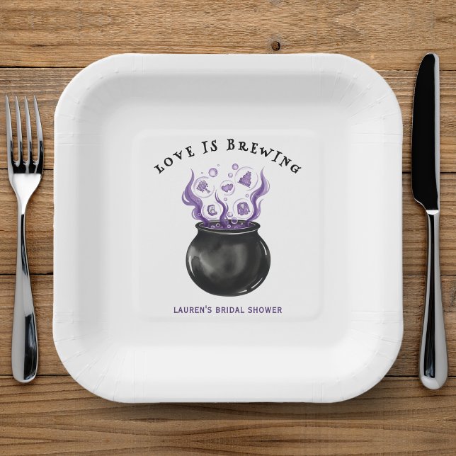 Assiettes En Carton Soupe d'amour Cauldron Halloween Enterrement de vi (Love is Brewing Cauldron Halloween Bridal Shower Paper Plates
)