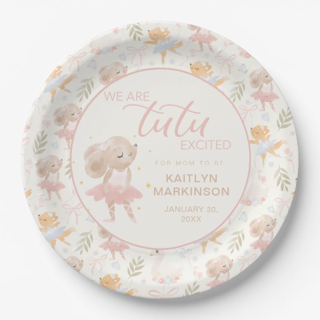 Assiettes En Carton Souris Ballerina Tutu Baby shower excité (Devant)