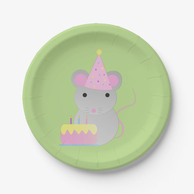 Assiettes En Carton Souris d'anniversaire très mignonne (Devant)