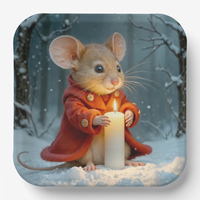 Assiettes En Carton Souris de Noël à la bougie (Recto)