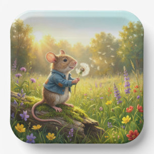 Assiettes En Carton Souris soufflant sur des graines de pissenlit