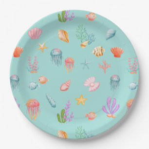 Assiettes En Carton Sous la fête d'anniversaire de la mer