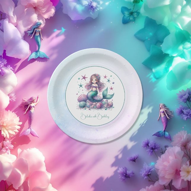 Assiettes En Carton Sous la fête d'anniversaire de la sirène de mer (Under the Sea Mermaid Birthday Party Paper Plates)