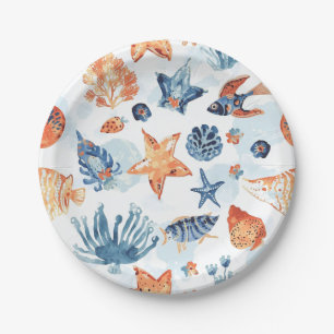Assiettes En Carton Sous la mer   Animaux de l'océan corail à l'aquare