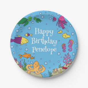 Assiettes En Carton Sous la mer Animaux mignons 1er anniversaire