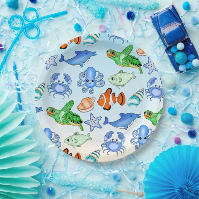 Assiettes En Carton Sous la mer | Baby shower Sea Creatures (Fête)