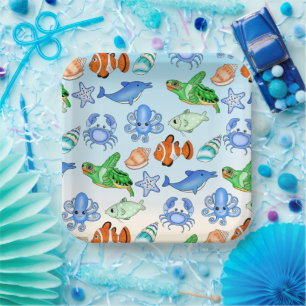 Assiettes En Carton Sous la mer Baby shower Sea Creatures