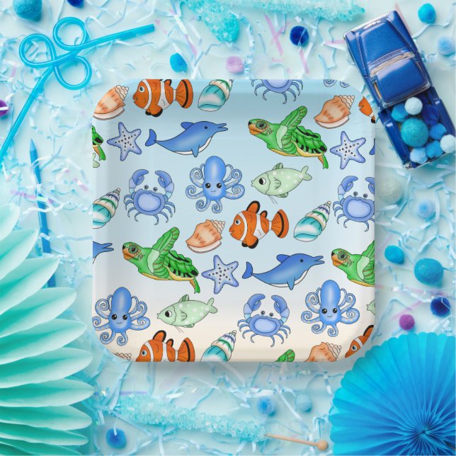 Assiettes En Carton Sous la mer | Baby shower Sea Creatures (Fête)