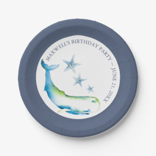 Assiettes En Carton Sous la mer Baleine bleue fête d'anniversaire