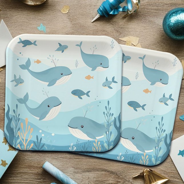 Assiettes En Carton Sous la mer Baleines et poissons enfants (Créateur téléchargé)