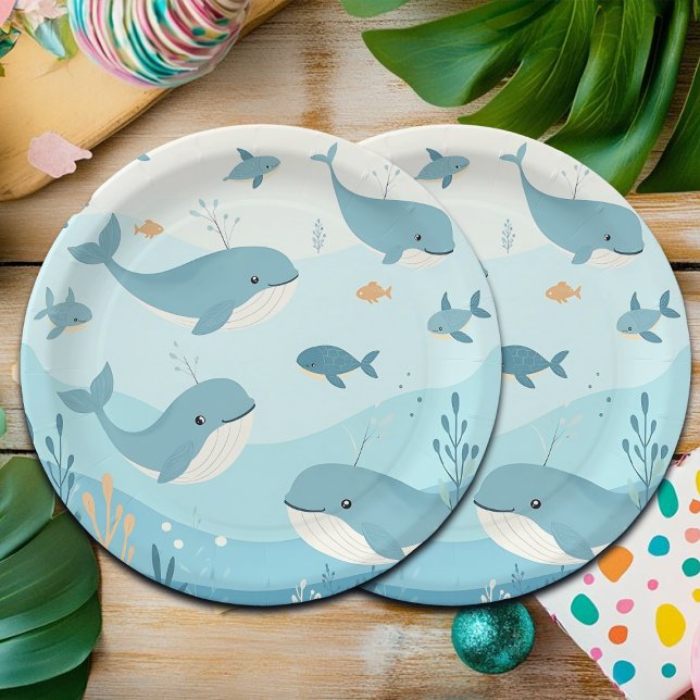 Assiettes En Carton Sous la mer Baleines et poissons enfants (Créateur téléchargé)