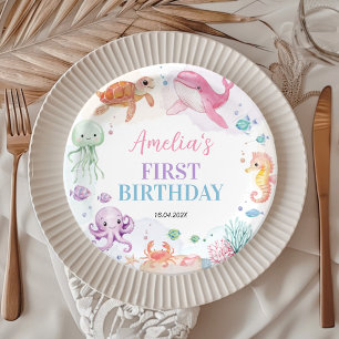 Assiettes En Carton Sous la mer Cute Ocean Animals Anniversaire