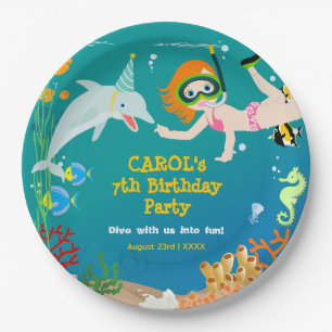 Assiettes En Carton Sous la mer dauphins et fête d'anniversaire fille