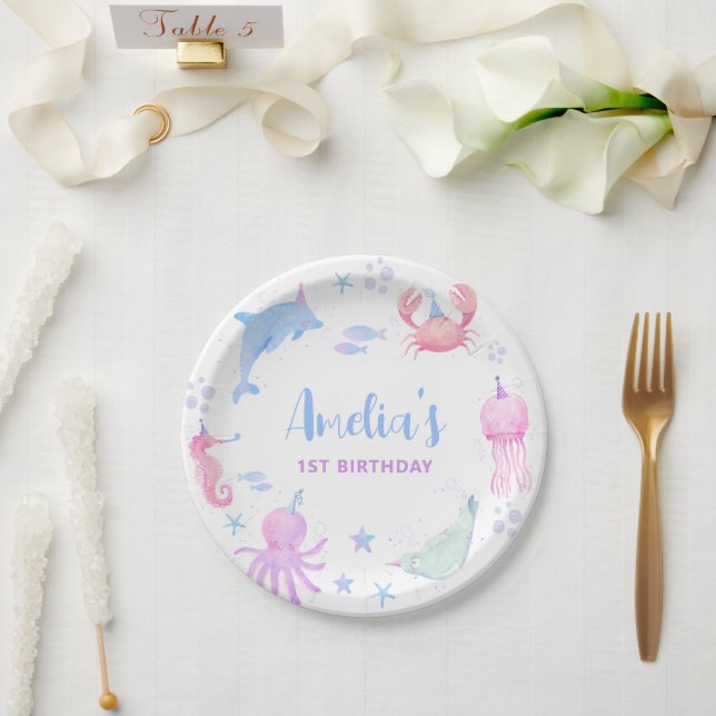 Assiettes En Carton Sous la mer Enfants 1er anniversaire (Mariage)