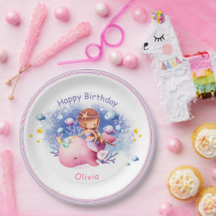 Assiettes En Carton Sous la mer, mignonne Sirène Anniversaire