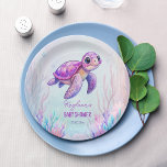Assiettes En Carton Sous la mer mignonne tortue baby shower rose pourp<br><div class="desc">Sous la mer mignonne tortue de mer rose violet baby shower monogramme imprimé personnalisé plaques modèle,  sip et mer bébé garçon fille douche décoration de table personnalisée</div>