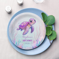Sous la mer mignonne tortue baby shower rose pourp