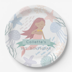 Assiettes En Carton Sous la mer Peau foncée Sirène blanc Anniversaire