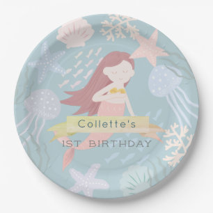 Assiettes En Carton Sous la mer Sirène mer Vert Anniversaire