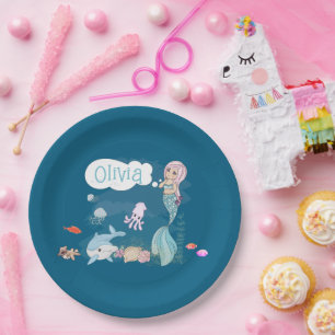 Assiettes En Carton Sous la mer Sirène personnalisée douce
