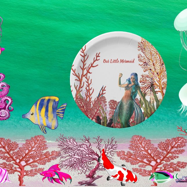 Assiettes En Carton Sous la mer Sirène Tropical Coral Reef Anniversair (Under The Sea Mermaid Tropical Coral Reef Birthday Paper Plates)