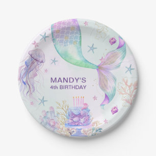 Assiettes En Carton Sous la mer violet Turquoise petite sirène